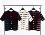6608-Striped Short Sleeve Button Knit Top-Navy Blue-4 Striped button knit top colour options