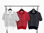 6610-Striped Short Sleeve Knit Polo Top-White-4 Striped knit polo top colour options