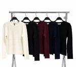 6611-Ribbed Crew Neck Long Sleeve Knit Top-Black-4 Ribbed crew neck knit top colour options