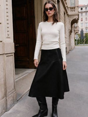 Ribbed crew neck knit top front view