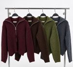 7234-Chunky Ribbed Zip Up Knit Cardigan-Burgundy-4 Chunky ribbed zip up cardigan colour options