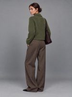 7237-Zip Up Collared Knit Jacket-Green-3 Zip up knit jacket back view