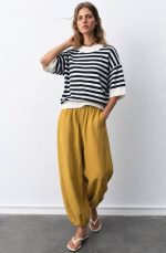 Navy striped oversized knit sweater styled look