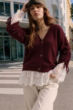 Lace trim knit cardigan front view