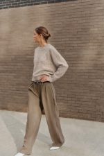 75216-Melange Crew Neck Knit Sweater-Beige-3 Melange crew neck knit sweater side view