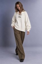 75221-Sailor Collar Toggle Knit Sweater-Off White-3 Sailor collar knit sweater full look