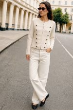 75222-Military Button Knit Cardigan-Off White-2 Off white knit cardigan with gold buttons