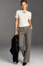 75228-Keyhole Bow Detail Short Sleeve Knit Top-Off White-3 Keyhole neckline knit top styled with trousers