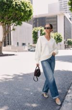 V neck oversized knit sweater front view