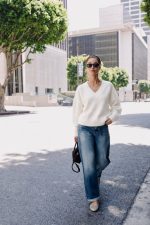 Off white v neck knit sweater street style