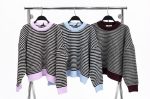 75234-Contrast Trim Striped Knit Sweater-Light Blue-4 Contrast trim striped knit sweater colour options