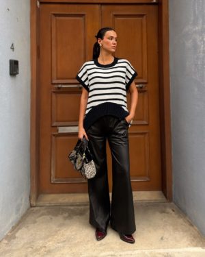 Striped curved hem knit vest front view